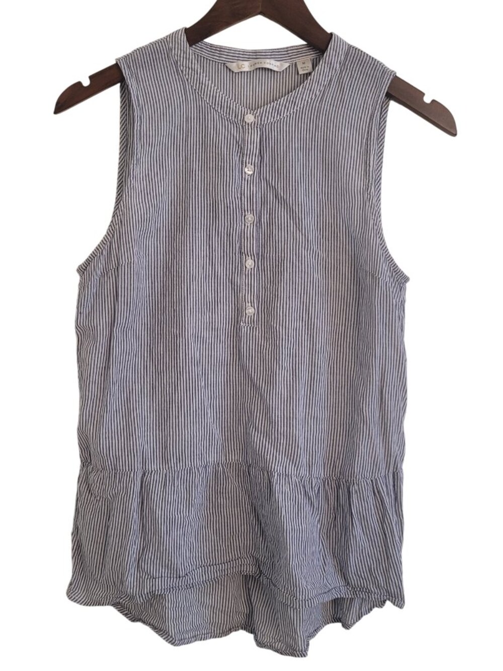 Sleeveless Striped Cotton Peplum Tank LC Lauren Conrad medium